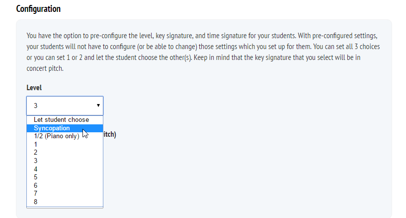 Custom Level for Assignment on SightReadingFactory.com